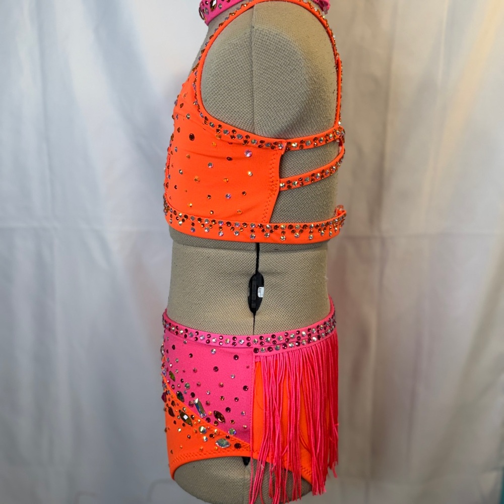 Sparkling Orange and Pink Kids Dance Costume, child size 7, brand new - Picture 4 of 5